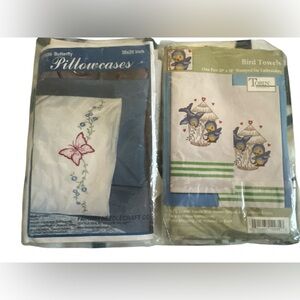 1 Butterfly Pillowcase and 1 Towel Embroidery Stamped Set